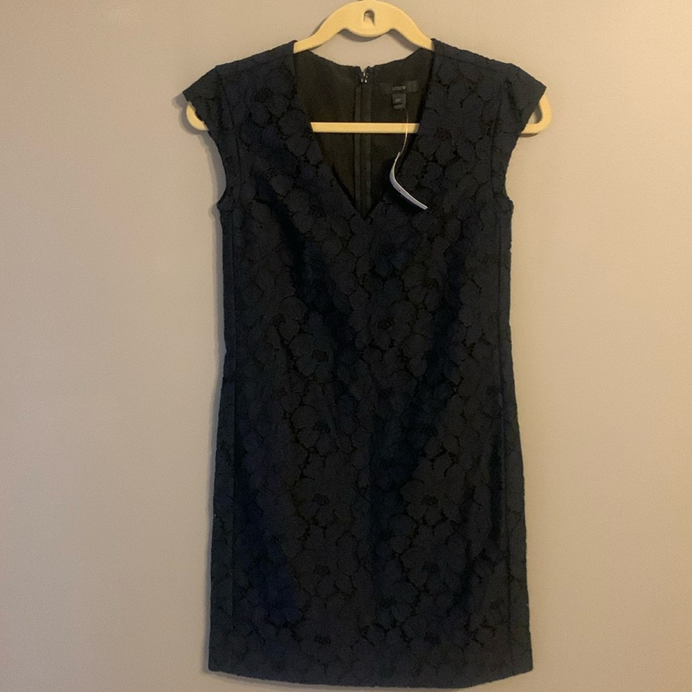 J. Crew Navy Floral Lace Dress
